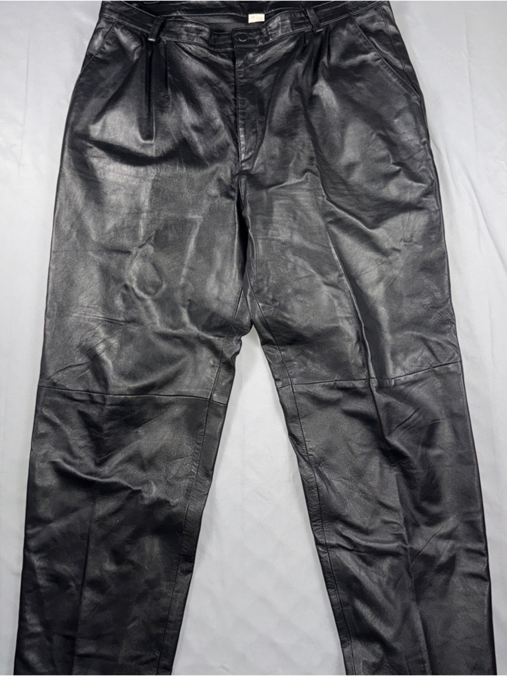 Man Art Leather Pants Men's 38x31 Black Lambskin Pleated Relaxed Fit Lined